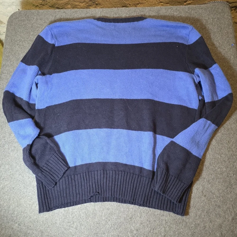 vintage Polo by Ralph Lauren blue and navy broad-striped cotton Sweater Xl O1